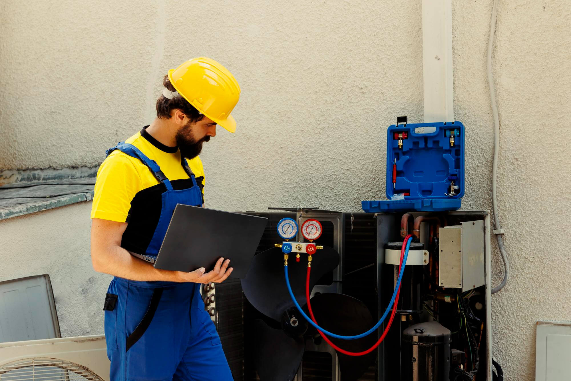 Ingeniero controlando compresores