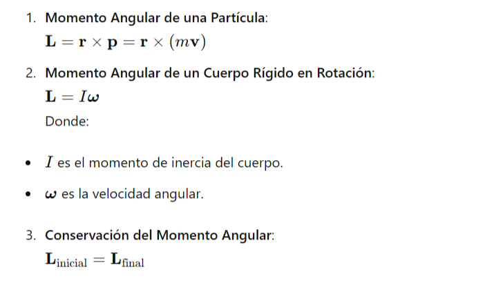Fórmulas del Momento Angular