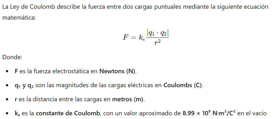 Fórmula de la Ley de Coulomb