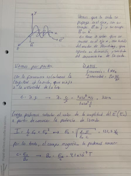 Hoja 1 de Parcial resuelto de Ondas electromagnéticas en el Vacio