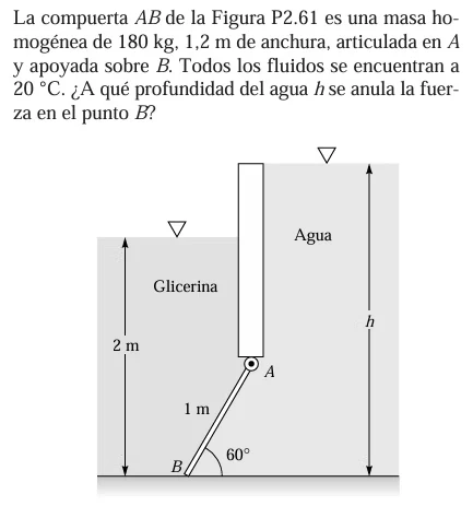 Imagen del enunciado de Parcial resuelto de Hidrostática y Compuertas