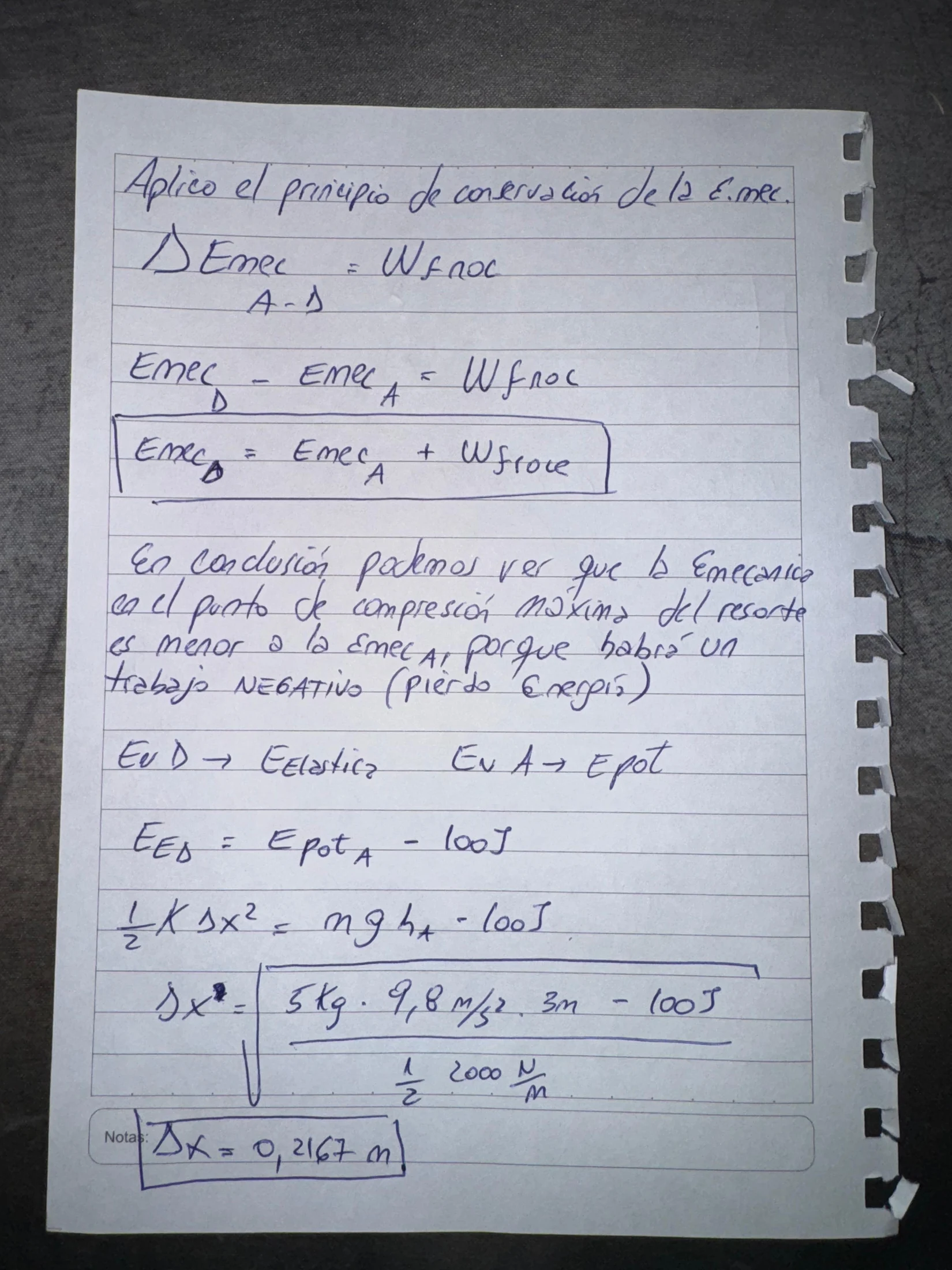 Hoja 2 de Parcial resuelto de Trabajo y Energía- Compresión de resorte