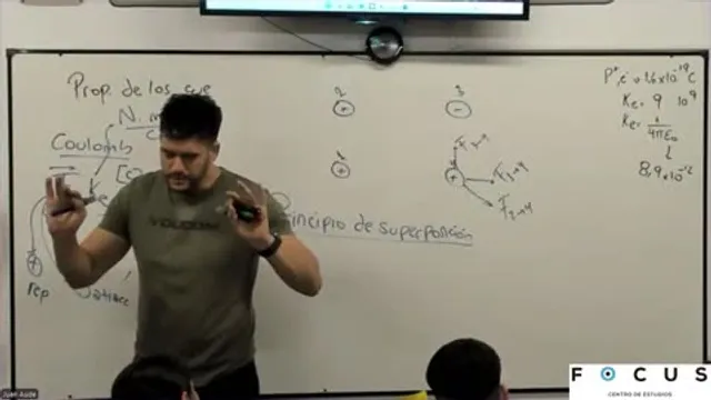 Juan explicando campo eléctrico en el pizarrón