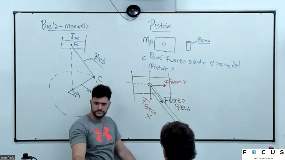 Juan dando una clase de Biela manivela